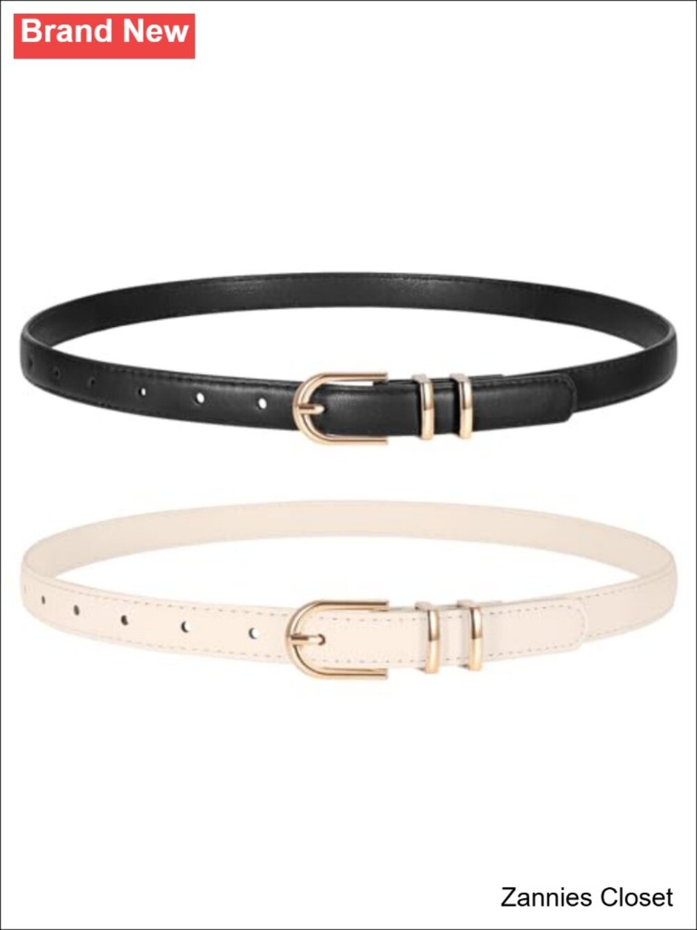 ✨ 2 Pack Women Skinny Faux Leather Belts Gold Buckle Thin Waist Belt for Jeans